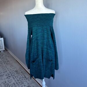 NWT Y2K Teal Off the Shoulder Sweater Dress